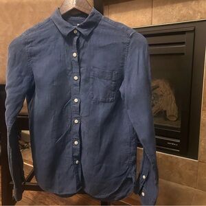Muji Women’s Blue 100% Linen Lightweight Button Up Collared Shirt. Size XS